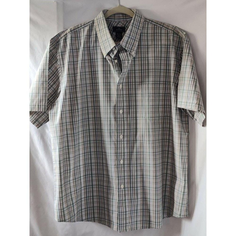 Dockers Mens Plaid Short Sleeve Button Down Shirt Multicolor XL Stain Defender